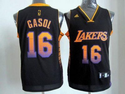 Jerseys Factory Cheap Lakers #16 Pau Gasol Black Embroidered NBA
