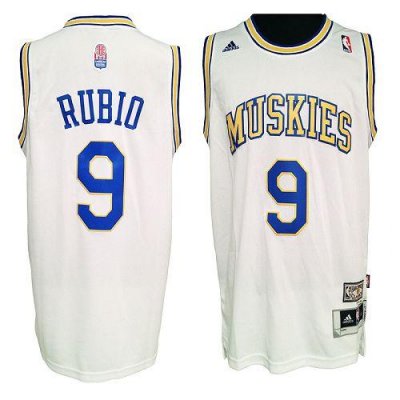 Jerseys Factory Cheap Timberwolves #9 Ricky Rubio White ABA Hard