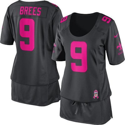 Jerseys Factory Cheap Nike Saints #9 Drew Brees Dark Grey Women'