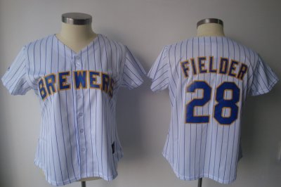 Jerseys Factory Cheap Brewers #28 Prince Fielder White Blue Stri