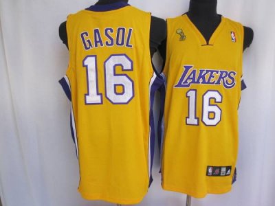 Jerseys Factory Cheap Lakers #16 Pau Gasol Embroidered Yellow Ch