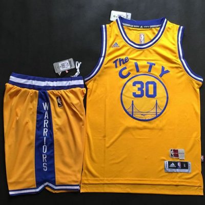 Jerseys Factory Cheap Warriors #30 Stephen Curry Gold Throwback