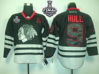 Jerseys Factory Cheap Blackhawks #9 Bobby Hull Black Ice With St
