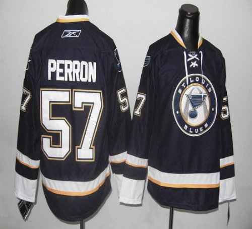Jerseys Factory Cheap Blues #57 Perron Dark Blue Embroidered NHL