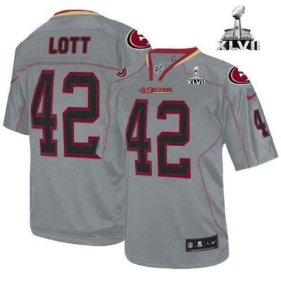 Jerseys Factory Cheap Nike 49ers #42 Ronnie Lott Lights Out Grey