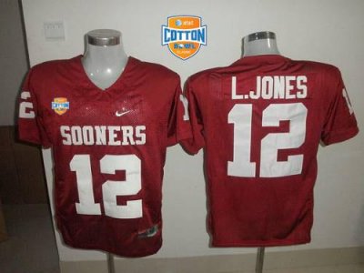 Jerseys Factory Cheap Sooners #12 Landy Jones Red AT&T Cotton Bo
