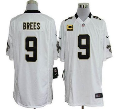 Jerseys Factory Cheap Nike Saints #9 Drew Brees White With C Pat