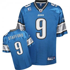 Jerseys Factory Cheap Lions #9 Matthew Stafford Blue With C Patc