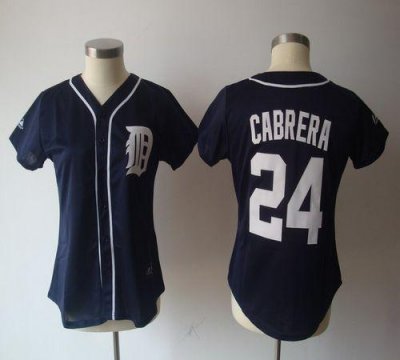 Jerseys Factory Cheap Tigers #24 Miguel Cabrera Navy Blue Women'