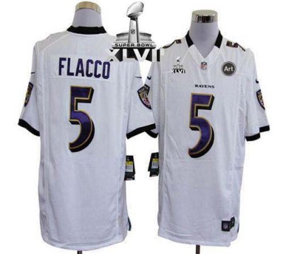 Jerseys Factory Cheap Nike Ravens #5 Joe Flacco White Super Bowl
