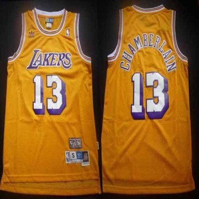 Jerseys Factory Cheap Lakers #13 Wilt Chamberlain Yellow Throwba