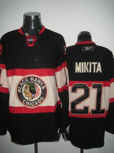 Jerseys Factory Cheap Blackhawks #21 Stan Mikita Embroidered Bla