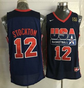 Jerseys Factory Cheap Team USA #12 John Stockton Dark Blue 2012