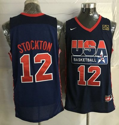 Jerseys Factory Cheap Team USA #12 John Stockton Dark Blue 2012