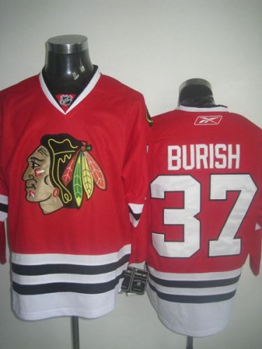 Jerseys Factory Cheap Blackhawks #37 Adam Burish Embroidered Red