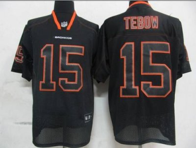 Jerseys Factory Cheap Broncos #15 Tim Tebow Lights Out Black Sti