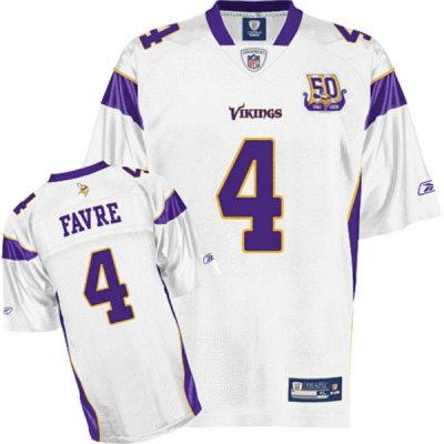 Jerseys Factory Cheap Vikings #4 Brett Favre White Team 50TH Pat