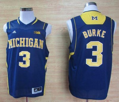 Jerseys Factory Cheap Wolverines #3 Trey Burke Navy Blue Basketb