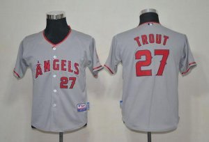 Jerseys Factory Cheap Angels #27 Mike Trout Grey Cool Base Embro