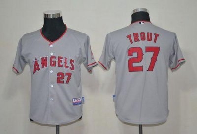 Jerseys Factory Cheap Angels #27 Mike Trout Grey Cool Base Embro