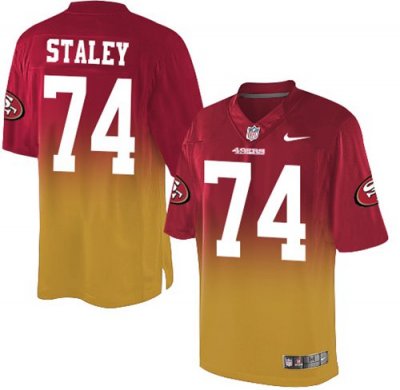 Jerseys Factory Cheap Nike 49ers #74 Joe Staley Red/Gold Men's S