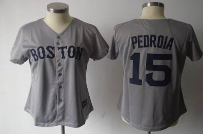 Jerseys Factory Cheap Red Sox #15 Dustin Pedroia Grey Women's Fa