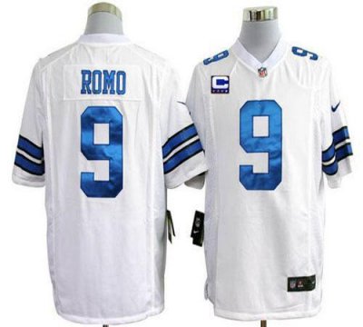 Jerseys Factory Cheap Nike Cowboys #9 Tony Romo White With C Pat