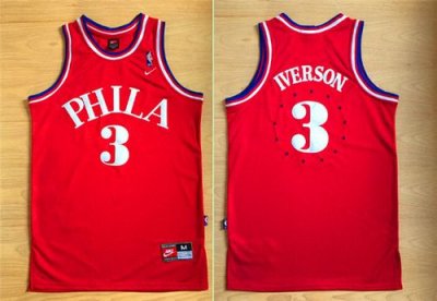 Jerseys Factory Cheap 76ers #3 Allen Iverson Red 1964 Throwback