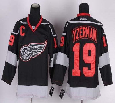 Jerseys Factory Cheap Red Wings #19 Steve Yzerman Black Ice Embr