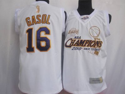 Jerseys Factory Cheap Lakers #16 Pau Gasol White 2010 Finals Cha