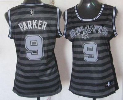 Jerseys Factory Cheap Spurs #9 Tony Parker Black/Grey Women's Gr