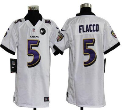 Jerseys Factory Cheap Nike Ravens #5 Joe Flacco White With Art P