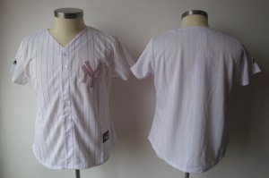 Jerseys Factory Cheap Yankees Blank White With Pink Strip Women'