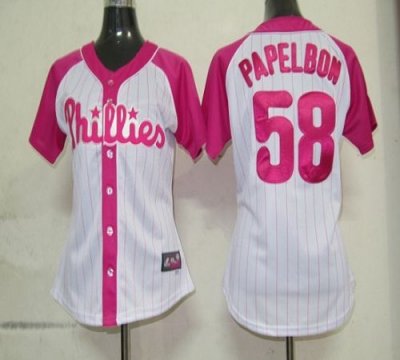 Jerseys Factory Cheap Phillies #58 Jonathan Papelbon White/Pink