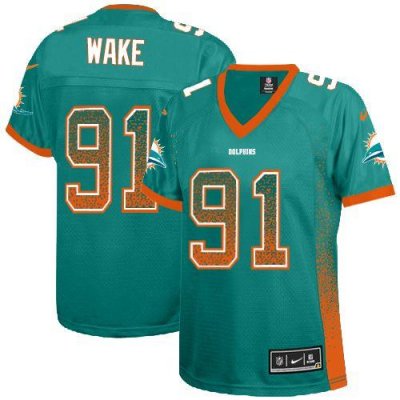 Jerseys Factory Cheap Nike Dolphins #91 Cameron Wake Aqua Green