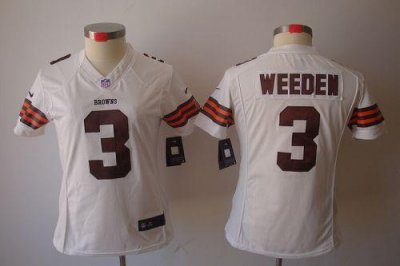 Jerseys Factory Cheap Nike Browns #3 Brandon Weeden White Women'