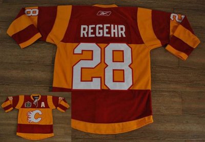 Jerseys Factory Cheap Flames #28 Robyn Regehr Embroidered Red/Or
