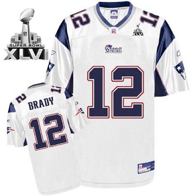 Jerseys Factory Cheap Patriots #12 Tom Brady White Super Bowl XL