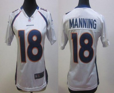 Jerseys Factory Cheap Nike Broncos #18 Peyton Manning White Wome