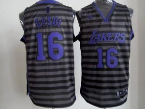 Jerseys Factory Cheap Lakers #16 Pau Gasol Black/Grey Groove Emb