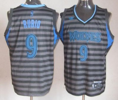 Jerseys Factory Cheap Timberwolves #9 Ricky Rubio Black/Grey Gro