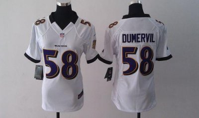 Jerseys Factory Cheap Nike Ravens #58 Elvis Dumervil White Women