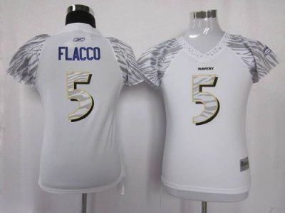 Jerseys Factory Cheap Ravens #5 Joe Flacco White Women's Zebra F