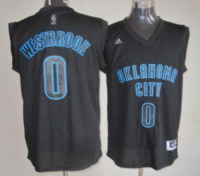 Jerseys Factory Cheap Thunder #0 Russell Westbrook Black on Blac