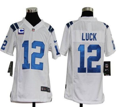 Jerseys Factory Cheap Nike Colts #12 Andrew Luck White With C Pa