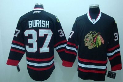 Jerseys Factory Cheap Blackhawks #37 Adam Burish Embroidered Bla