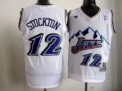 Jerseys Factory Cheap Jazz #12 John Stockton White Throwback Sti