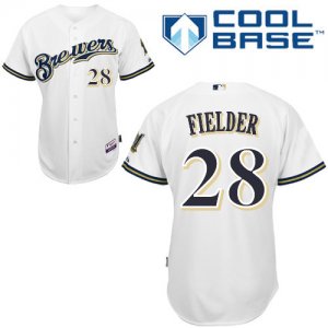 Jerseys Factory Cheap Brewers #28 Prince Fielder White Cool Base