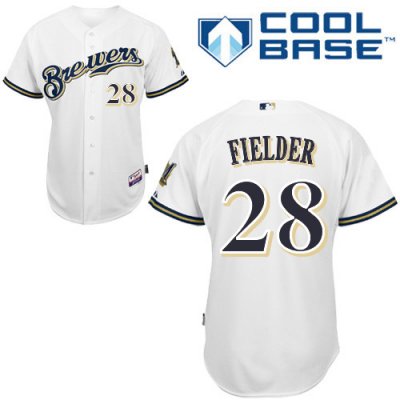 Jerseys Factory Cheap Brewers #28 Prince Fielder White Cool Base