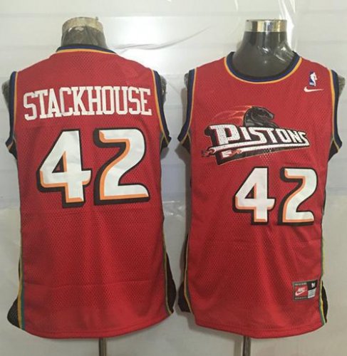 Jerseys Factory Cheap Pistons #42 Jerry Stackhouse Red Nike Thro